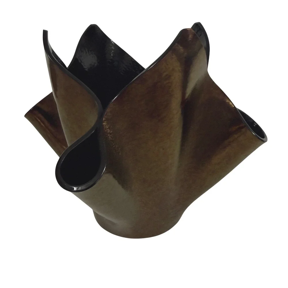 Vintage Iridescent‎ Art Glass Vase Handkerchief Bronze Brown Sculptural